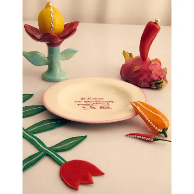 Laetitia Rouget A La Folie Stoneware Dessert Plate 21cm Pink And Red In Pink And Red