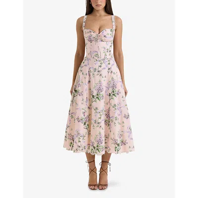Shop House Of Cb Of Cb Womens Pink Floral Rosalee Floral-print Stretch-cotton Midi Dress