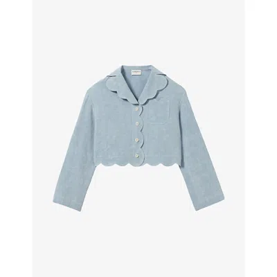 Claudie Pierlot Womens Scallop-edge Cropped Denim Shirt Denim Delave In Denim Delave