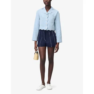 Claudie Pierlot Womens Scallop-edge Cropped Denim Shirt Denim Delave In Denim Delave