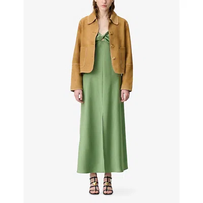 Claudie Pierlot Womens Twist-front Spaghetti-strap Satin Maxi Dress Middle Green In Middle Green
