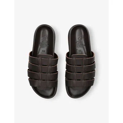 Ancient Greek Sandals Mens  Laodamas Leather Gradiator Flat Sandals In Dark Brown