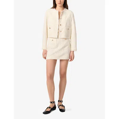 Maje Womens Guipure Cropped Woven Jacket Ecru In Ecru