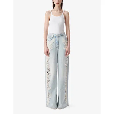 Iro Womens Sirce Destressed Wide-leg Denim Jeans Blv06 In Blv06