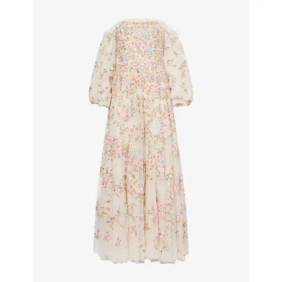 Needle & Thread Womens Lunaria Wreath Off-shoulders Woven Maxi Dress Cream In Cream