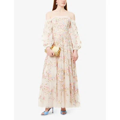 Needle & Thread Womens Lunaria Wreath Off-shoulders Woven Maxi Dress Cream In Cream