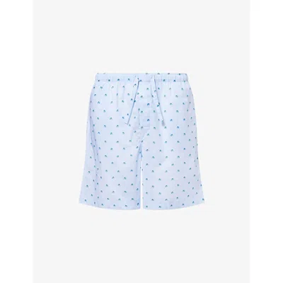 Derek Rose Mens Ledbury Striped Elephant-print Cotton Lounge Shorts Blue In Blue