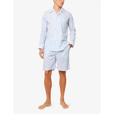 Derek Rose Mens Ledbury Striped Elephant-print Cotton Lounge Shorts Blue In Blue