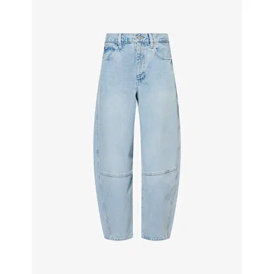 Frame The Twisted High Rise Wide Leg Ankle Jeans In Never In Never