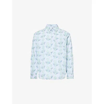 Billionaire Boys Club Mens Glow Striped Relaxed-fit Cotton Shirt White Blue Stripe In Blue