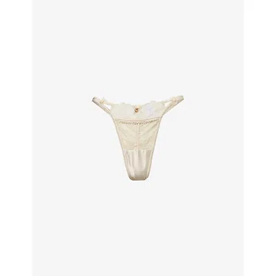 Lounge Underwear Womens Bridal Candice Embroidered Satin And Mesh Thong White In White