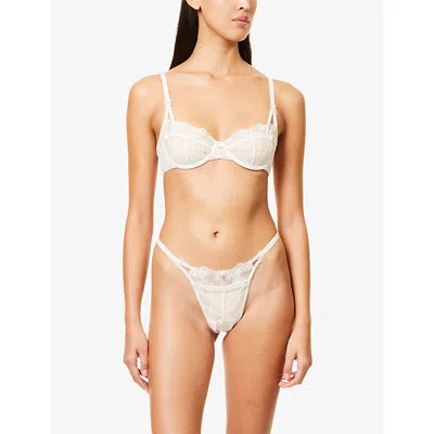 Lounge Underwear Womens Bridal Candice Embroidered Satin And Mesh Thong White In White