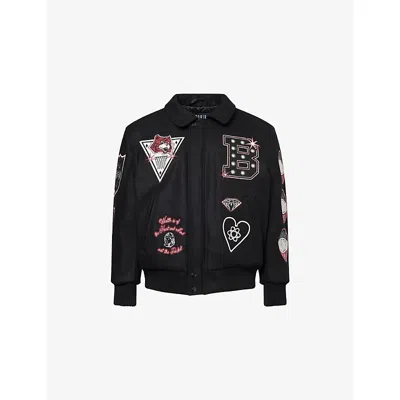 Billionaire Boys Club Mens Alumni Embroidered Padded Wool-blend Varsity Jacket Black In Black