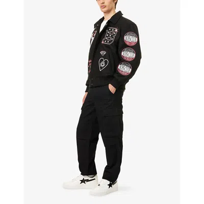 Billionaire Boys Club Mens Alumni Embroidered Padded Wool-blend Varsity Jacket Black In Black