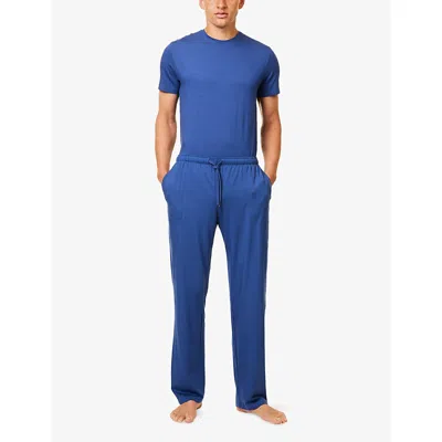 Derek Rose Mens Basel Relaxed-fit Stretch-modal Lounge Trousers Blue Xxl In Blue