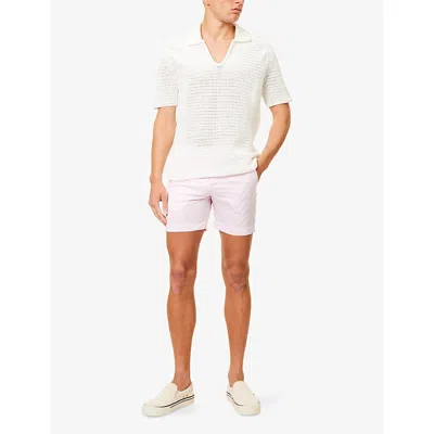 Orlebar Brown Mens Batten Open Crochet-knit Cotton Polo Shirt Sea Mist In Sea Mist