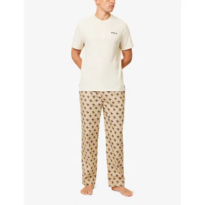 Polo Ralph Lauren Mens Relaxed-fit Graphic-pattern Cotton-poplin Pyjama Bottoms Khaki Swinging Mallets In Khaki Swinging Mallets