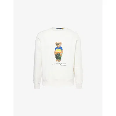 Polo Ralph Lauren White Cotton Blend Polo Bear Sweatshirt In Sp25 Nevis Bear