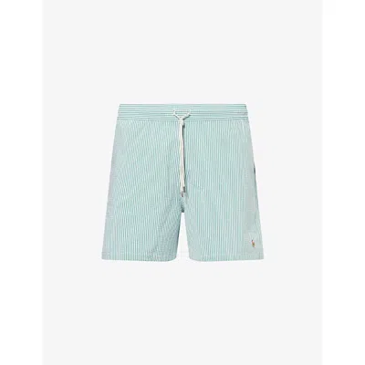 Polo Ralph Lauren Mens Traveller Striped Swim Shorts Raft Green Seersucker Xxl In Raft Green Seersucker