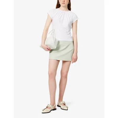 Frame Womens Gathered Short-sleeve Stretch-cotton Top White In White