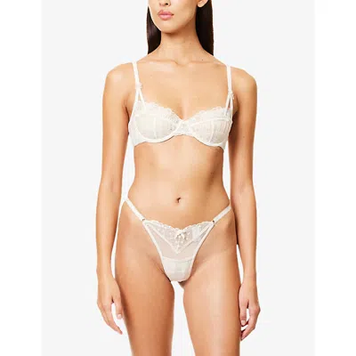 Lounge Underwear Womens Bridal Isabella Embroidered Satin And Mesh Thong White In White