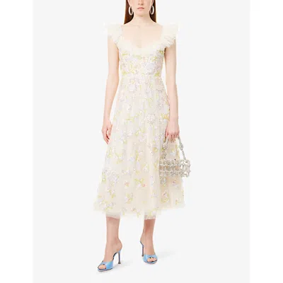 Needle & Thread Womens Sequin Dandelion Woven Midi Dress Cream In Cream