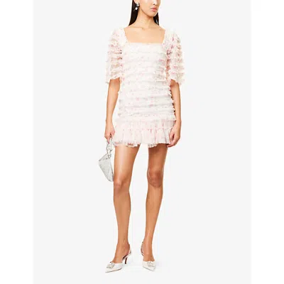 Needle & Thread Womens Rose Ditsy Frilled Woven Mini Dress Moonshine Pink In Moonshine Pink