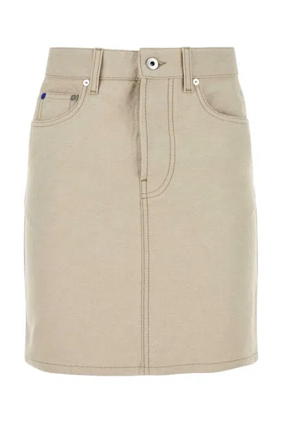 Shop Burberry Women Sand Denim Mini Skirt In Brown
