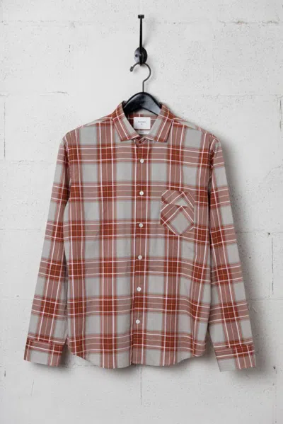 Billy Reid Bold Plaid Linen Wilson Shirt In Brick