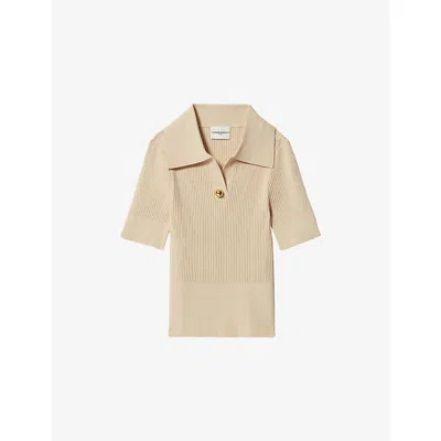 Claudie Pierlot Ribbed-knit Polo Top In Naturels