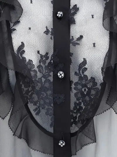 Valentino Silk Chiffon Blouse With Lace And Ruffles Trim In Black