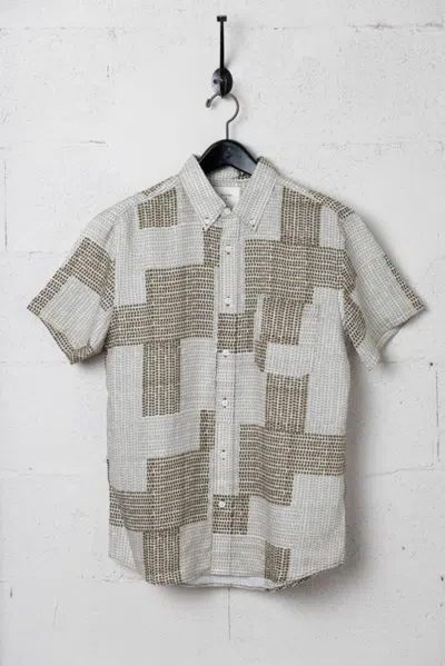 Billy Reid Short Sleeve Brick Patchwork Tuscumbia Shirt Button Down In Olive Multi