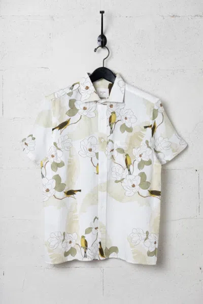 Billy Reid Short Sleeve Textural Poppy Treme Shirt In Tinted White