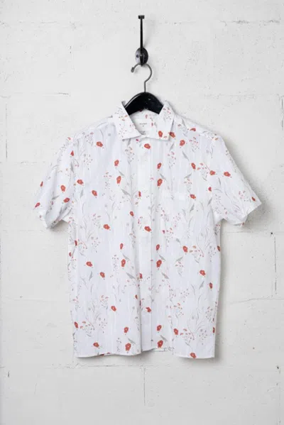 Billy Reid Short Sleeve Textural Poppy Treme Shirt In Tinted White