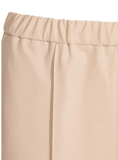 Fabiana Filippi Elastic Waistband Straight Leg Trousers With Pleated Front In Powder