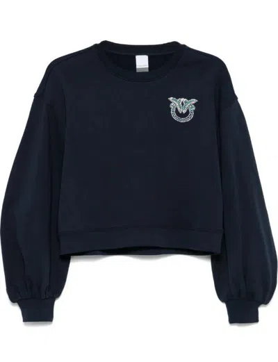Pinko Embellished Love Birds Cropped Sweatshirt In Blue