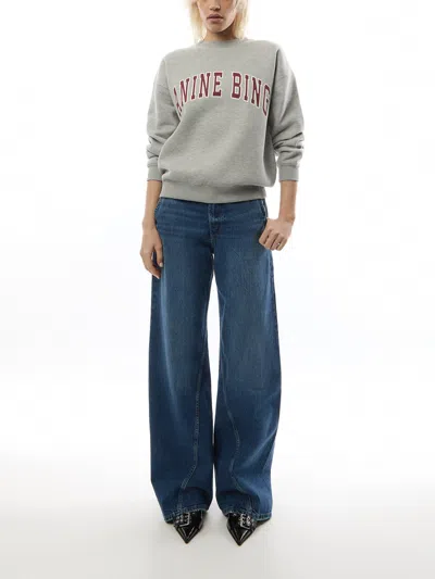Anine Bing Spencer Logo Print Sweatshirt In Grey Melange
