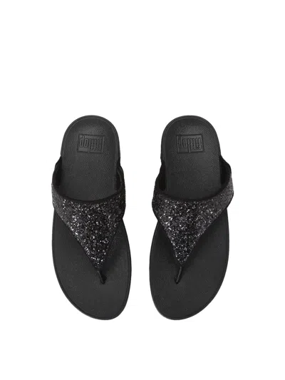 Fitflop Lulu Glitter Flip Flop In Black Glitter Faux Leather
