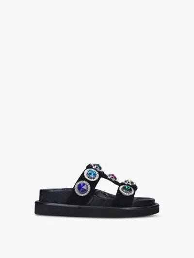 Kurt Geiger Orson Crystal Womens Leather Slip On Slide Sandals In Black