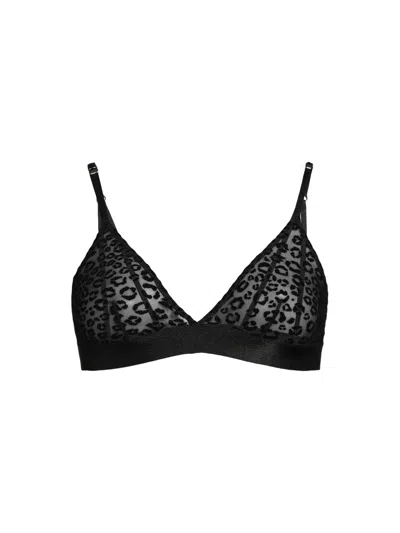 Understatement Mesh Triangle Bralette Black Leopard In Animal Print