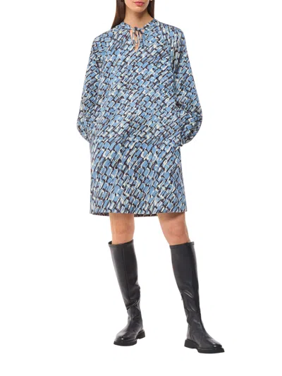 Whistles Omens  Feathered Wing-pattern Lyocell And Cotton-blend Mini Dress In Blue/multi