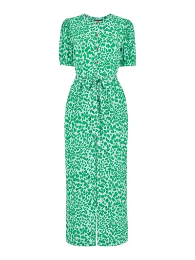 Whistles Womens Multi-coloured Smooth Leopard-print Puff-sleeve Woven Jumpsuit In Green/multi