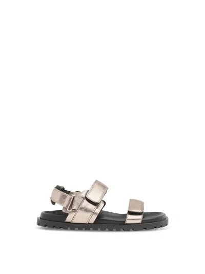Whistles Womens Barely Black Ria Double-strap Leather Sandals In Pewter