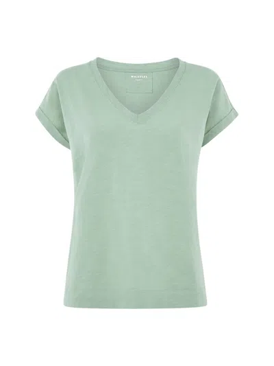 Whistles Willa V Neck Cap Sleeve Tee In Pale Green