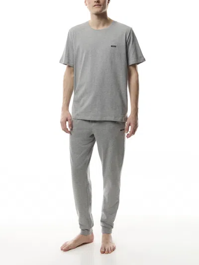 Hugo Boss Mens Boss Logo-embroidered Regular-fit Stretch-cotton T-shirt In Gray