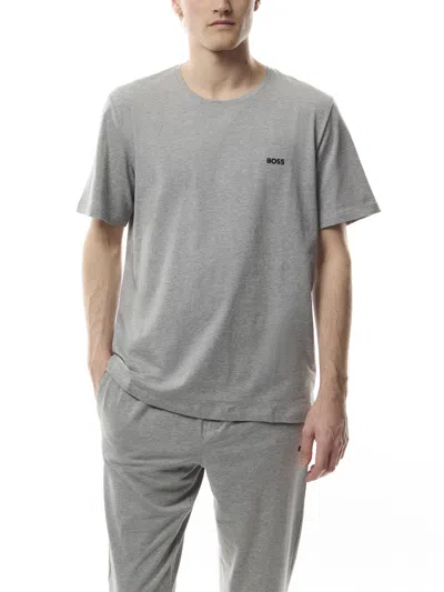 Hugo Boss Mens Boss Logo-embroidered Regular-fit Stretch-cotton T-shirt In Gray