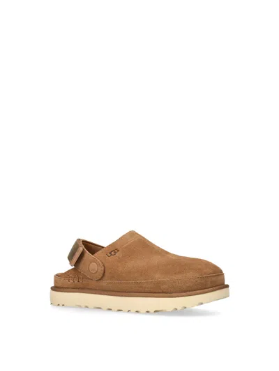 Ugg Goldenstar Suede Flatform Clogs In Brown