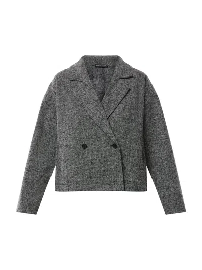 Eileen Fisher Double Breasted Stretch Organic Cotton Short Blazer In Gray