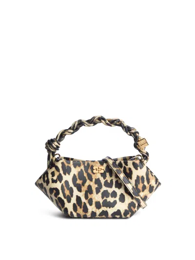 Ganni Mini Bou Leo Print Top Handle Bag In Leopard