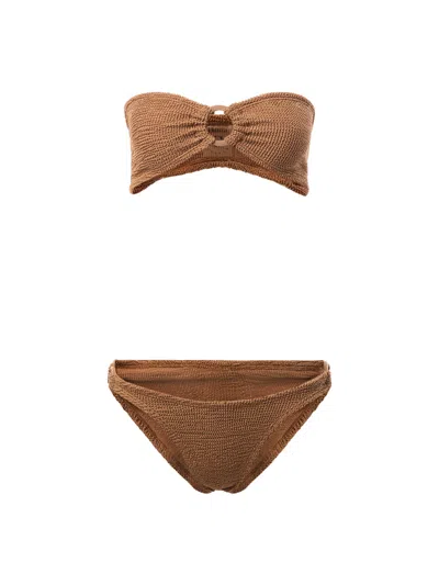 Hunza G Gloria Bikini With Fabric Covered Hoops In Brown